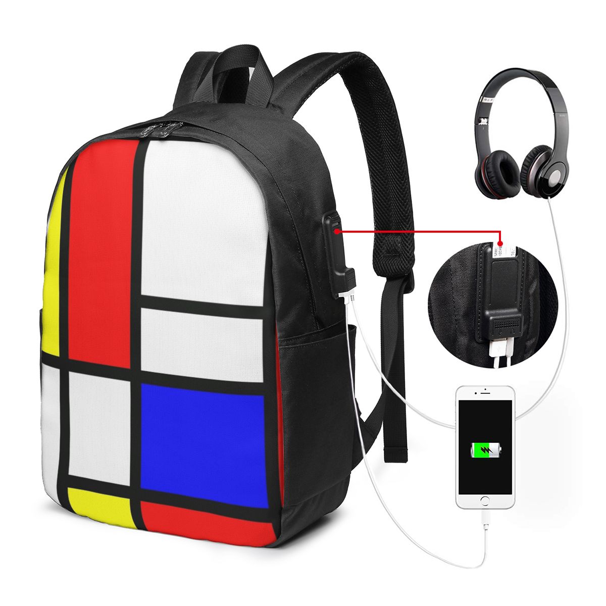 Women Bags For Travel - Piet Mondrian Composition Backpack Tas Notebook