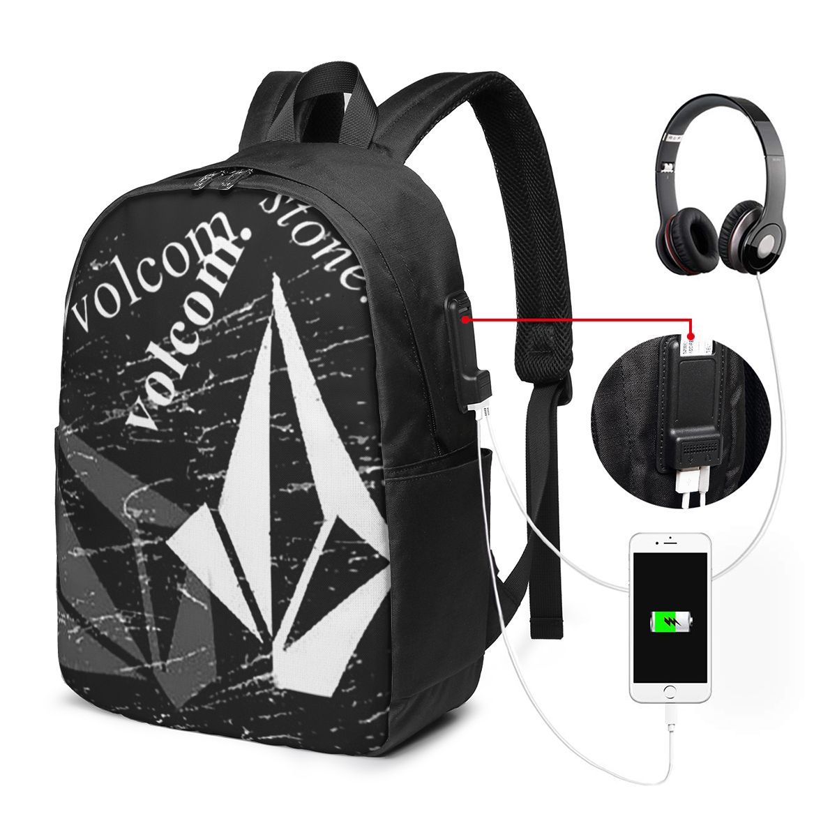 Women Bags For Travel - V-Volcom Logo Backpack Tas Notebook Travel