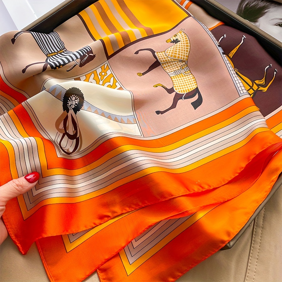 Syal persegi pola kuda mewah b - Women Bags Office ulasan dan harga